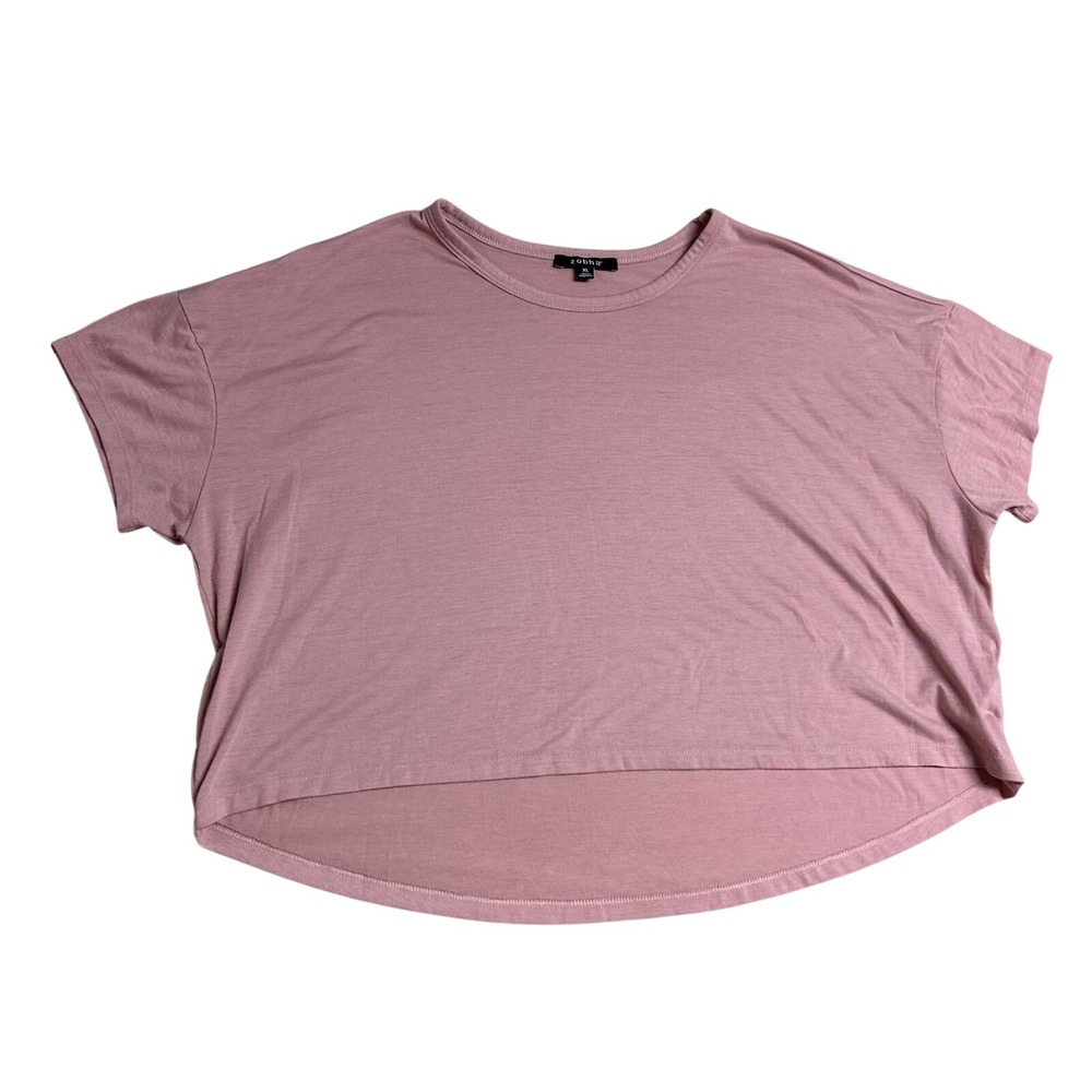 Zobha Womens XL Top Mauve Pink Short Sleeve High Low Hem Boxy Activewear Shirt